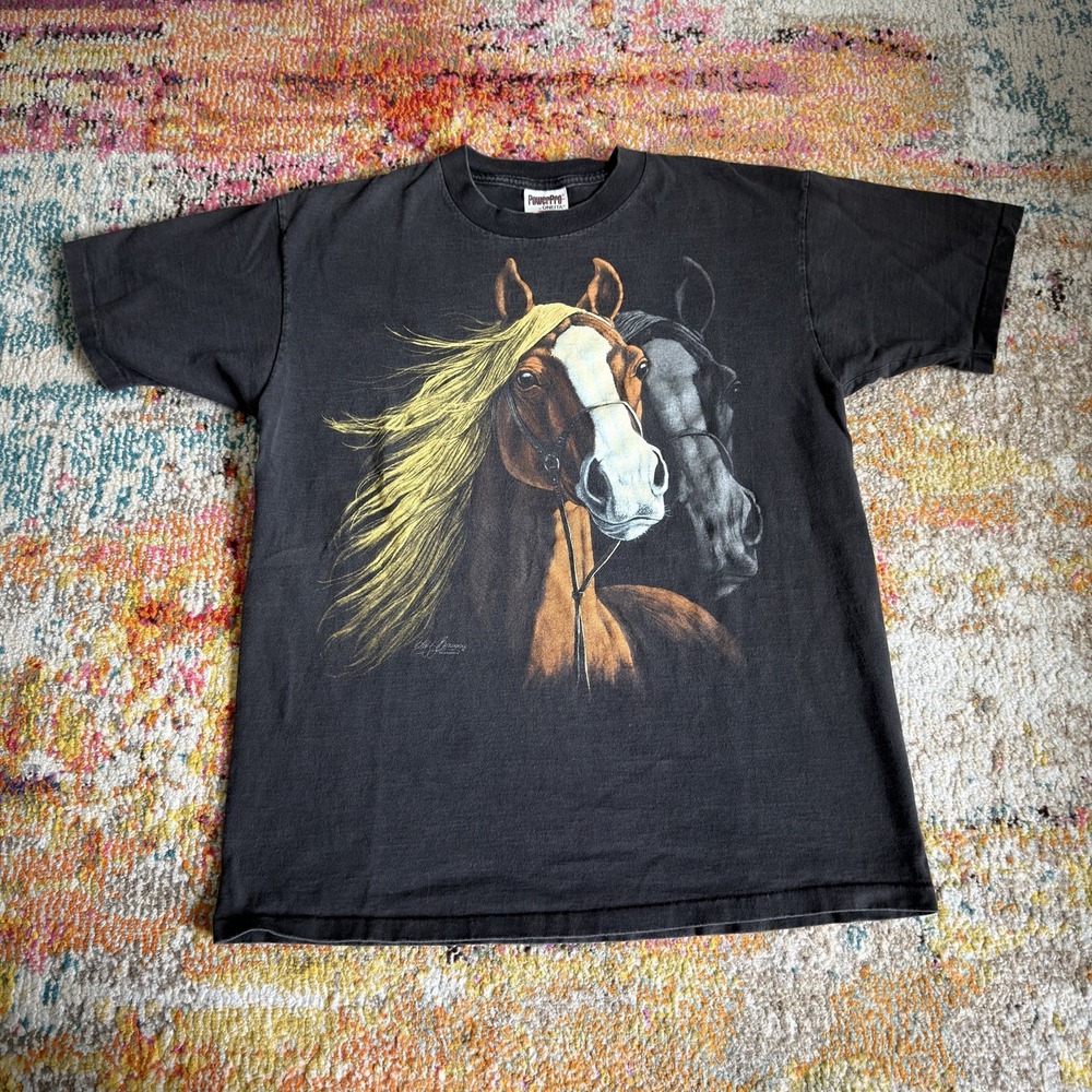Vintage 90s Faded Wild Horses Graphic T-Shirt L - PowerPro by Oneita USA